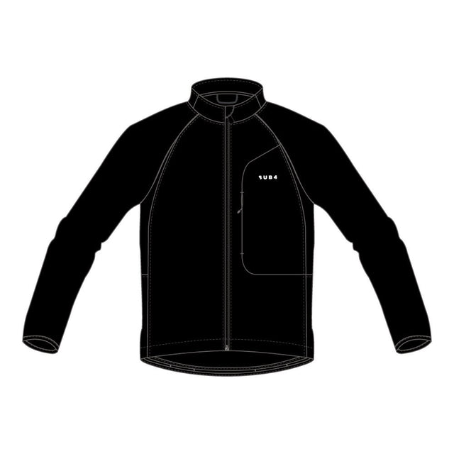 Black jacket with a brand logo on a white background